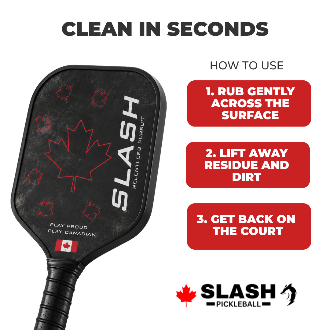 How to use the Slash Carbon Cleaner: rub gently across the surface, lift away residue and dirt, get back on the court